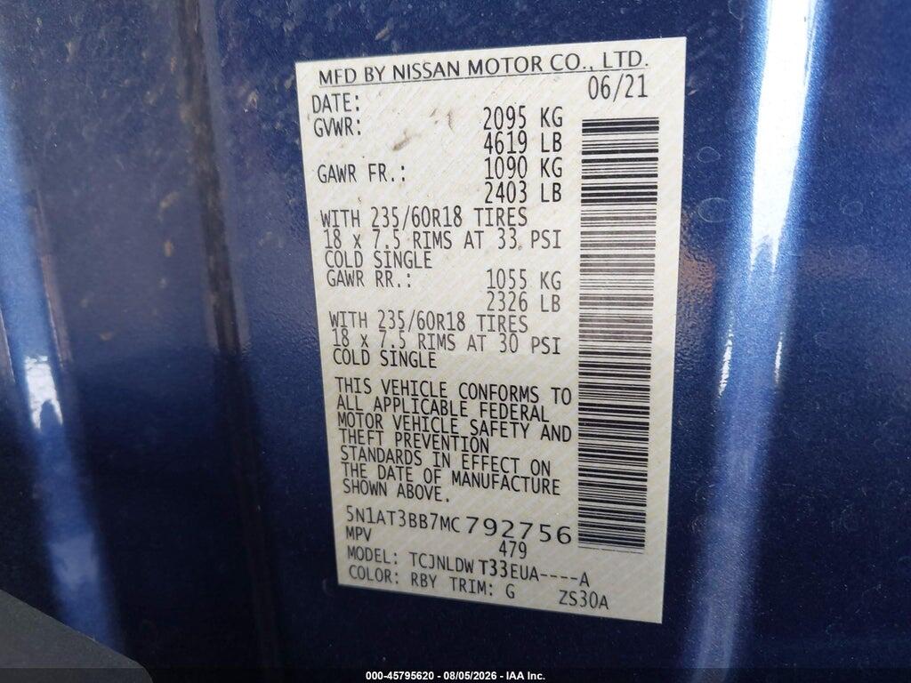 5N1AT3BB7MC792756 2021 NISSAN ROGUE photo no. 9