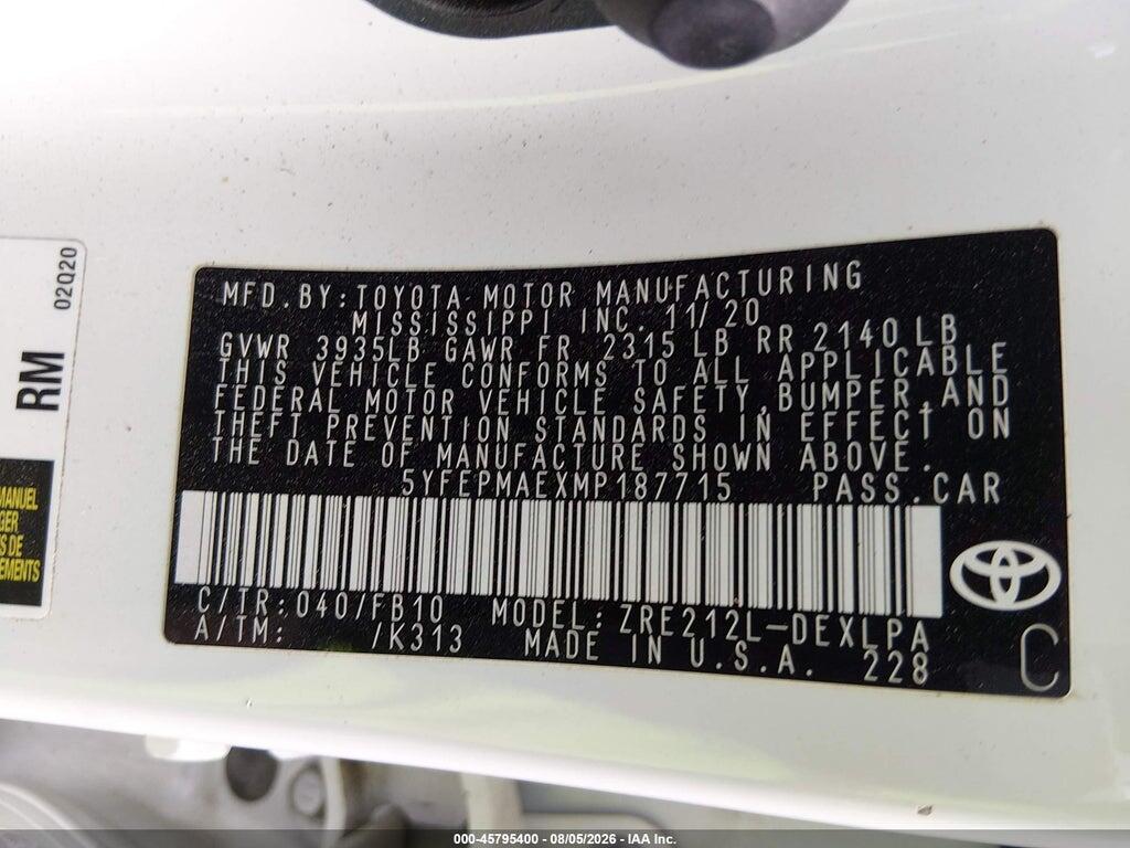 5YFEPMAEXMP187715 2021 TOYOTA COROLLA photo no. 9