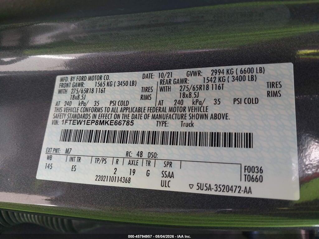1FTEW1EP8MKE66785 2021 FORD F-150 photo no. 9