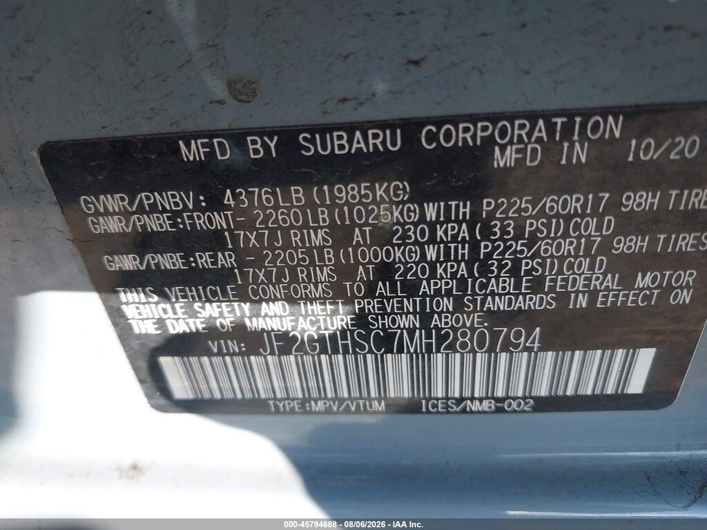 JF2GTHSC7MH280794 2021 SUBARU CROSSTREK photo no. 9