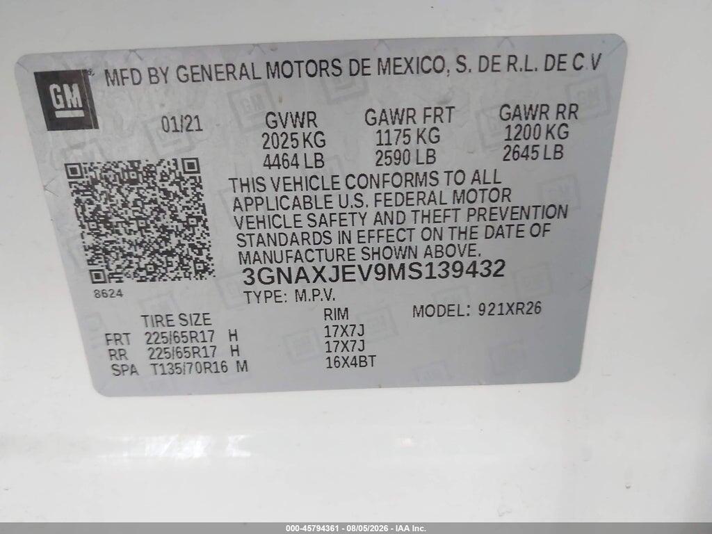 3GNAXJEV9MS139432 2021 CHEVROLET EQUINOX photo no. 9