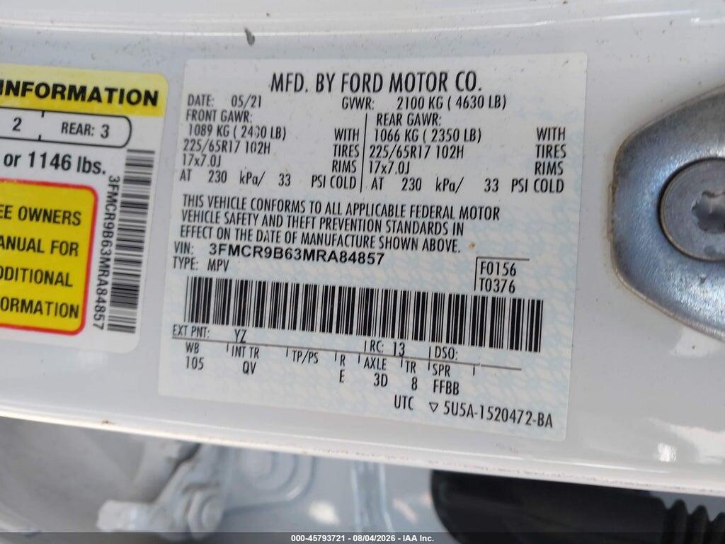 3FMCR9B63MRA84857 2021 FORD BRONCO SPORT photo no. 9