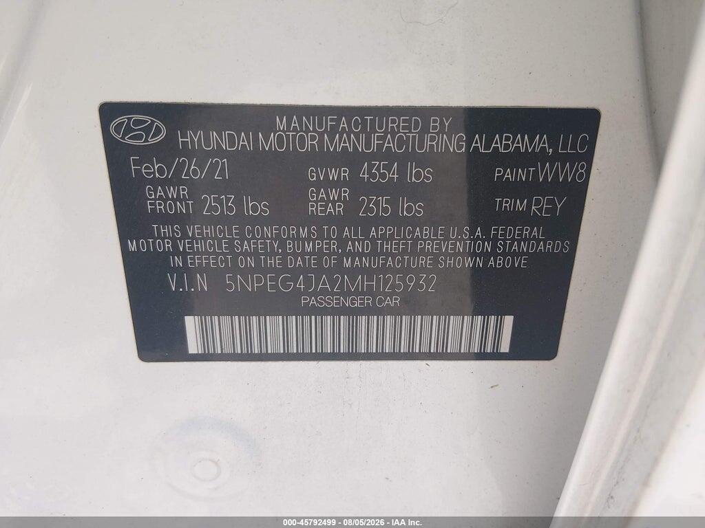 5NPEG4JA2MH125932 2021 HYUNDAI SONATA photo no. 9