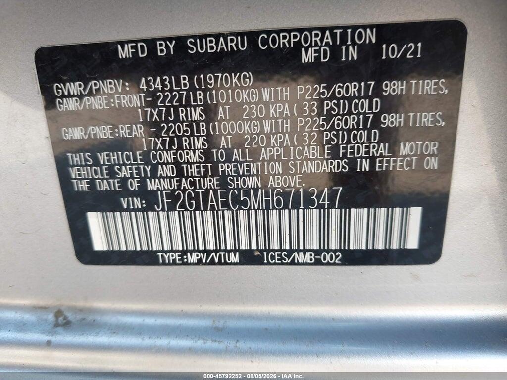 JF2GTAEC5MH671347 2021 SUBARU CROSSTREK photo no. 9