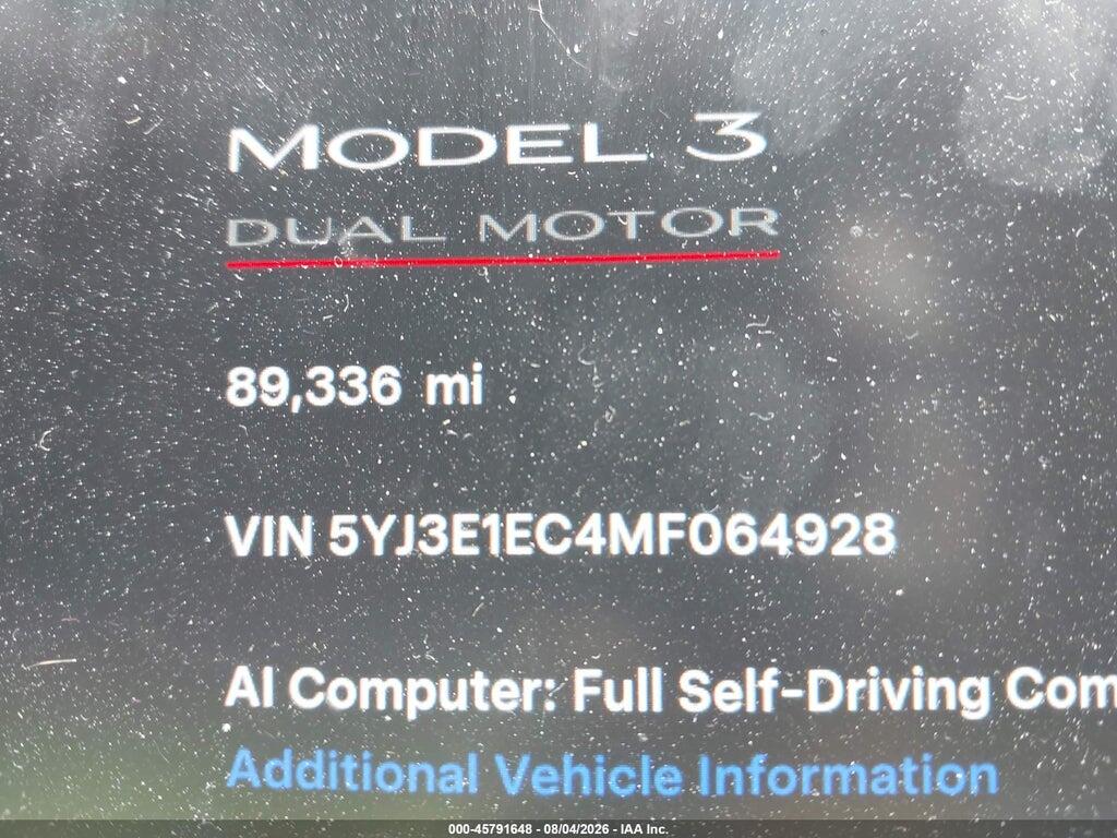 5YJ3E1EC4MF064928 2021 TESLA MODEL 3 photo no. 7