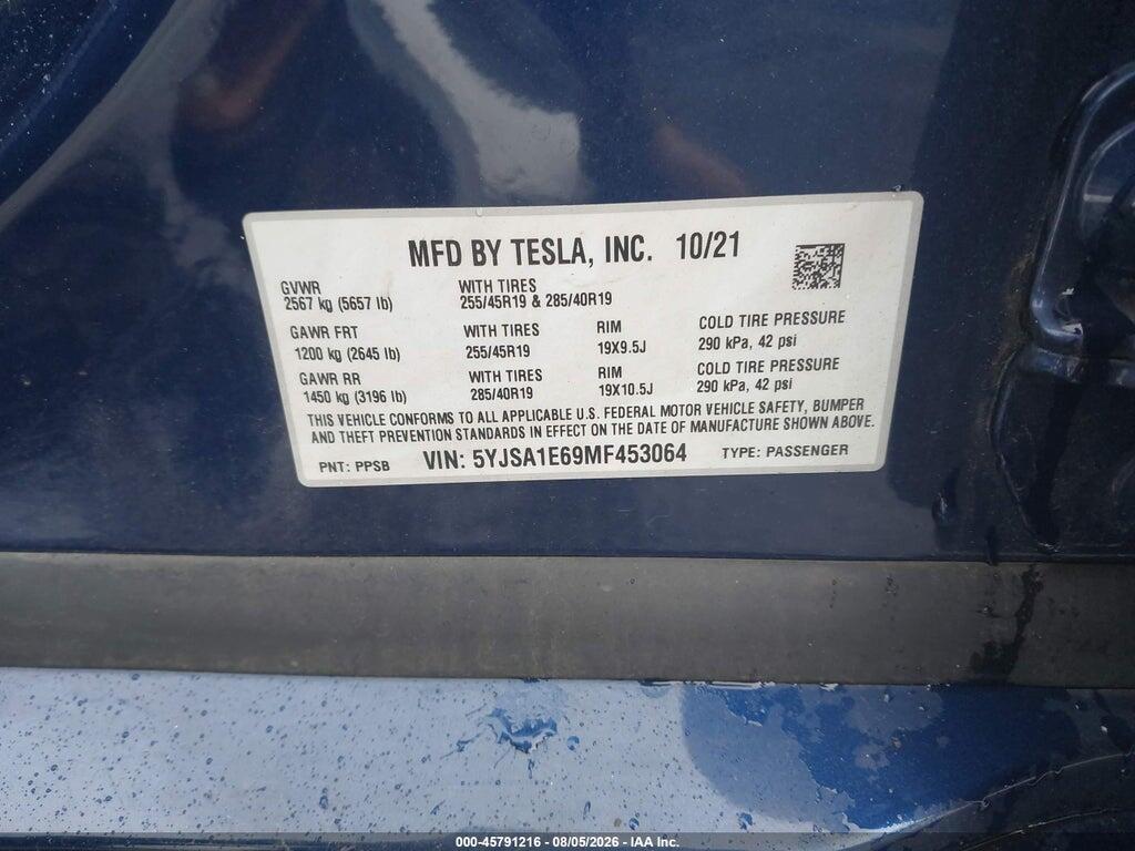 5YJSA1E69MF453064 2021 TESLA MODEL S photo no. 9