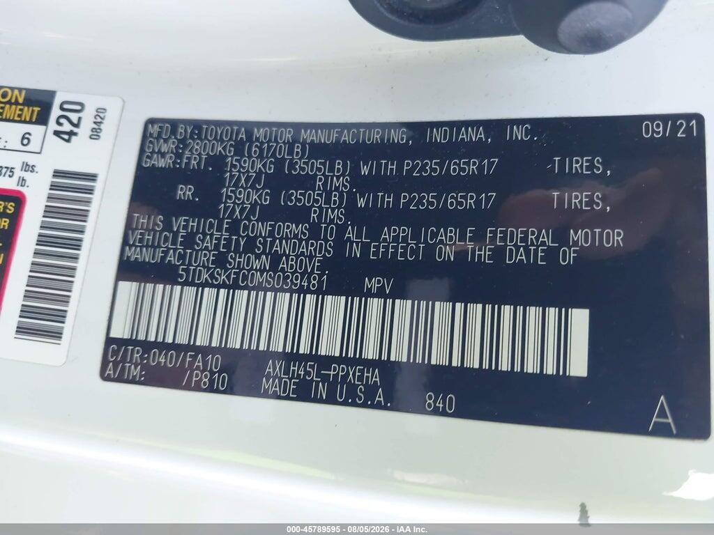 5TDKSKFC0MS039481 2021 TOYOTA SIENNA photo no. 9