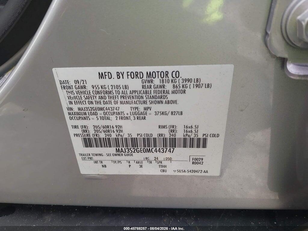 MAJ3S2GE0MC443747 2021 FORD ECOSPORT photo no. 9