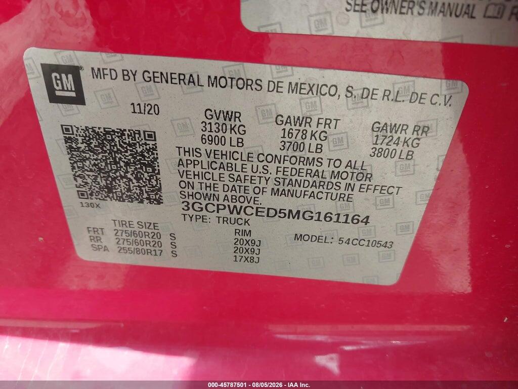 3GCPWCED5MG161164 2021 CHEVROLET SILVERADO 1500 photo no. 9