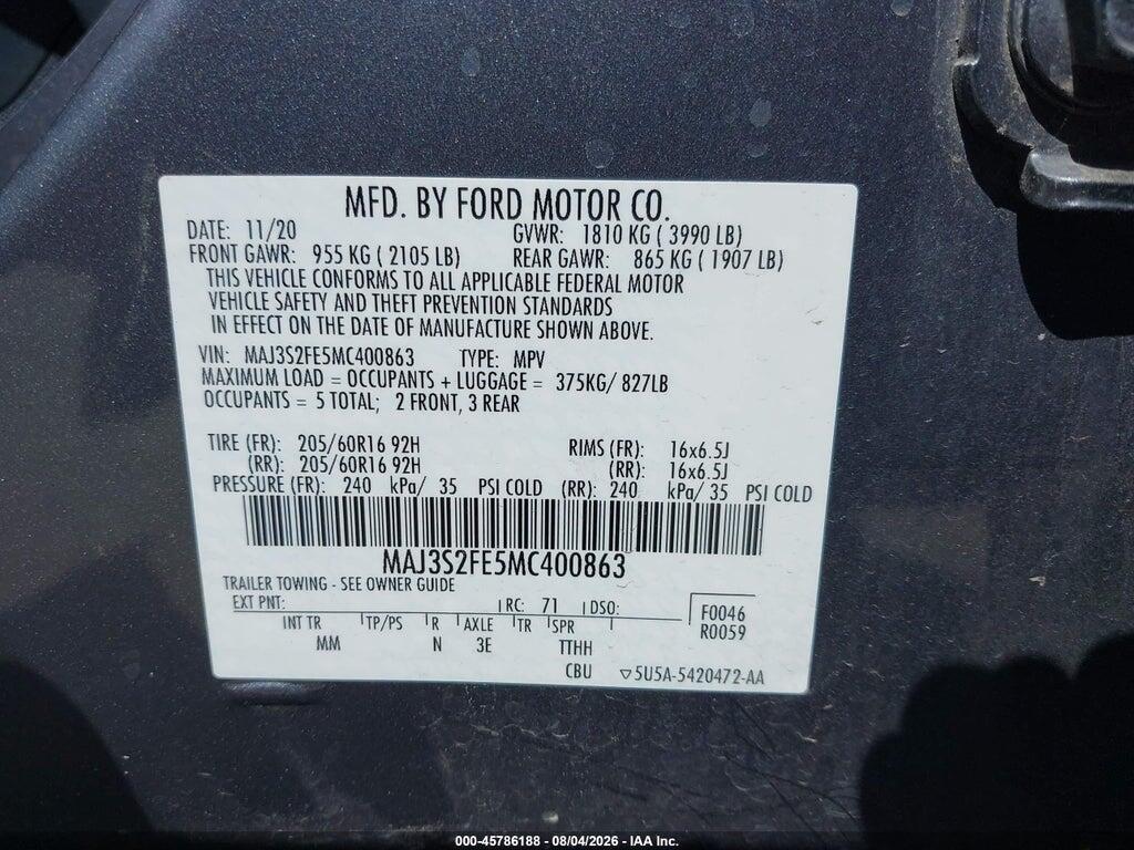 MAJ3S2FE5MC400863 2021 FORD ECOSPORT photo no. 9