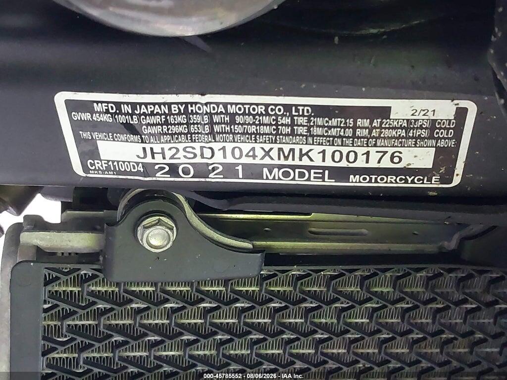 JH2SD104XMK100176 2021 HONDA CRF1100 photo no. 10