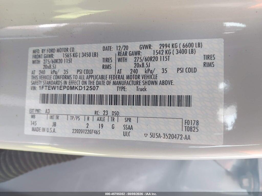 1FTEW1EP0MKD12507 2021 FORD F-150 photo no. 9
