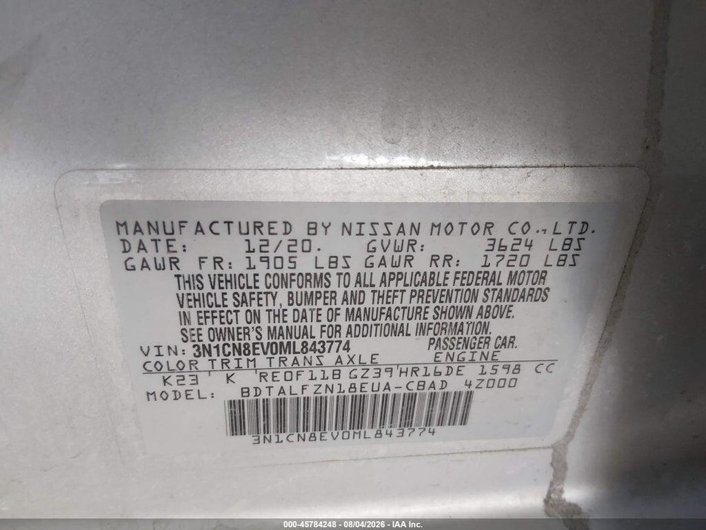 3N1CN8EV0ML843774 2021 NISSAN VERSA photo no. 9