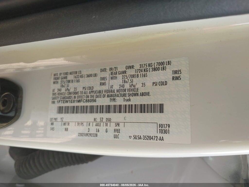 1FTEW1E81MFC88056 2021 FORD F-150 photo no. 9