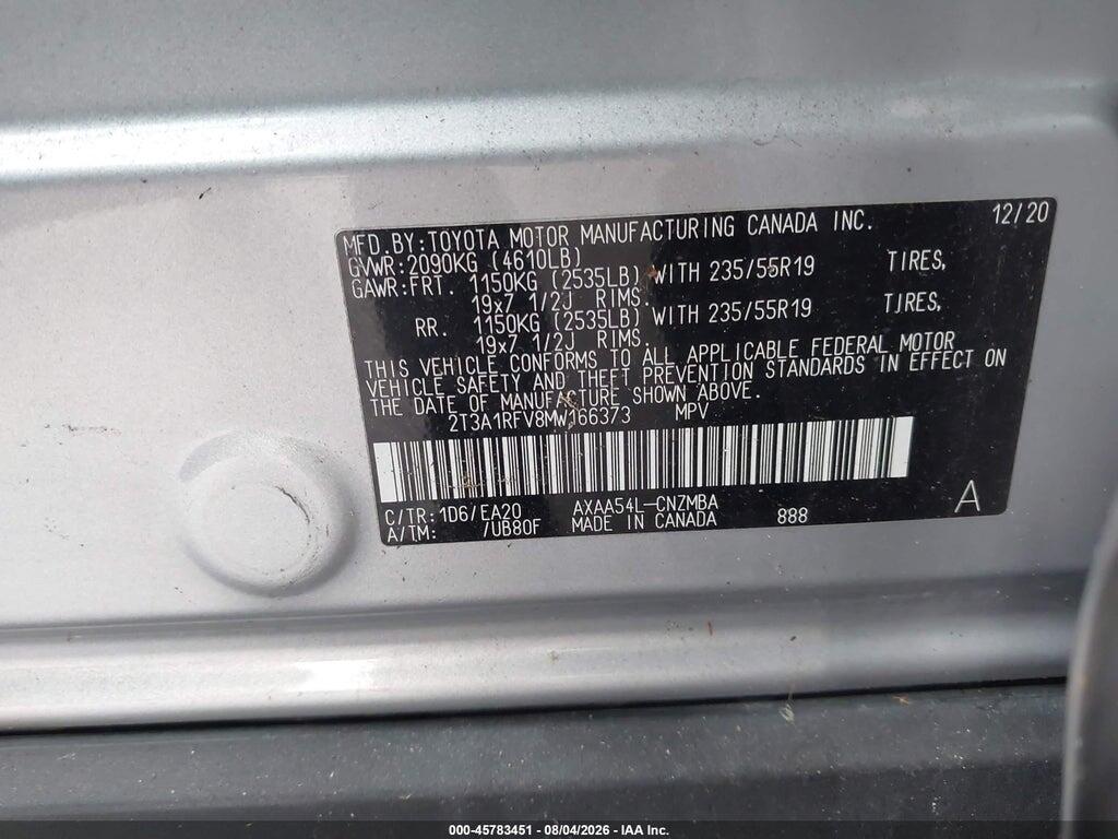 2T3A1RFV8MW166373 2021 TOYOTA RAV4 photo no. 9