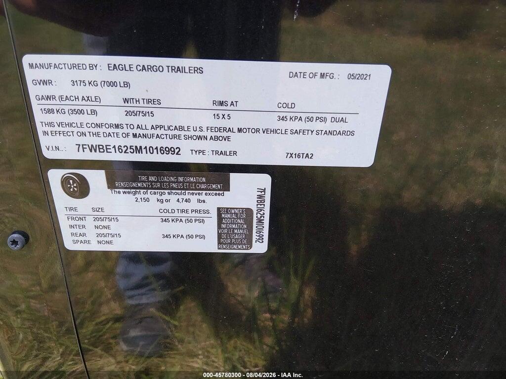 7FWBE1625M1016992 2021 EAGLE TL CARGO photo no. 9