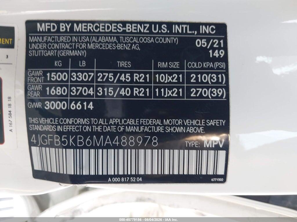 4JGFB5KB6MA488978 2021 MERCEDES-BENZ GLE 450 photo no. 9
