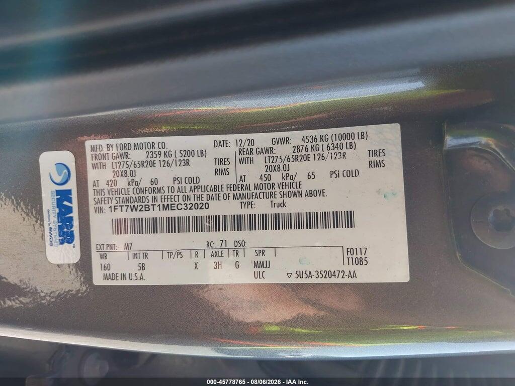 1FT7W2BT1MEC32020 2021 FORD F-250 photo no. 9