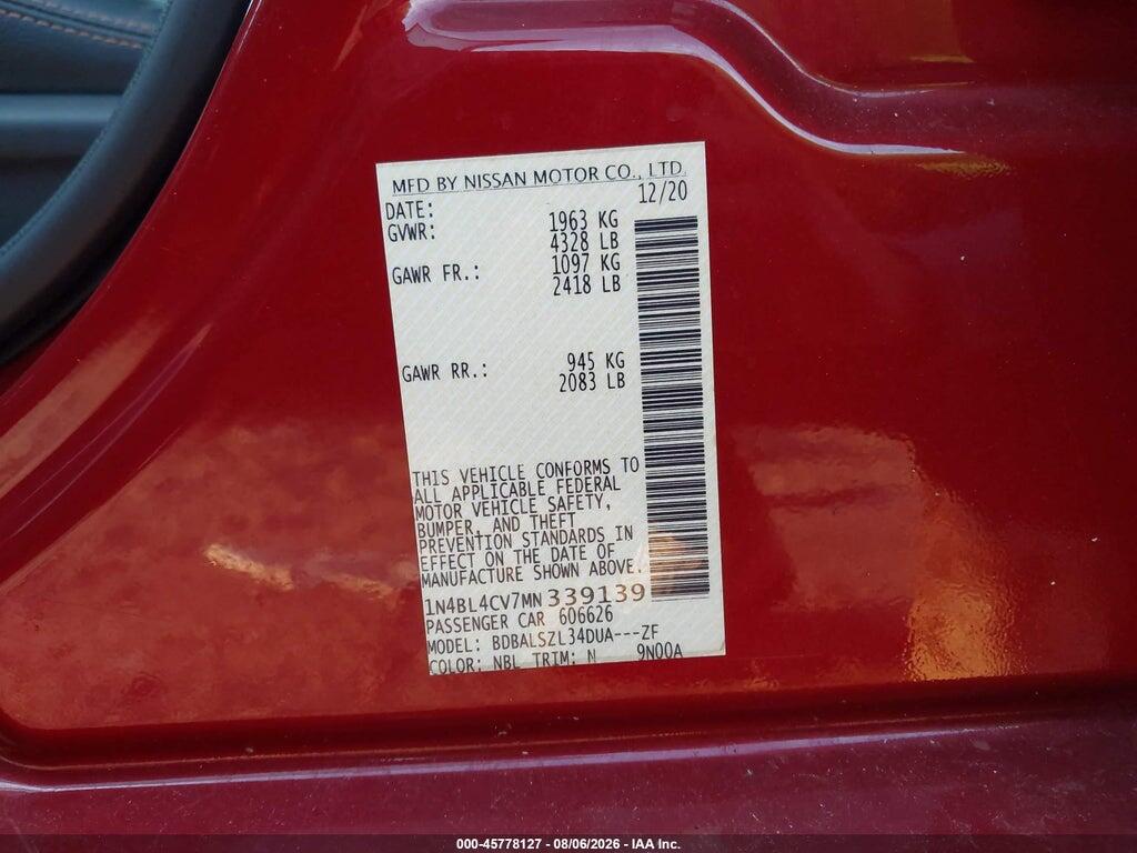 1N4BL4CV7MN339139 2021 NISSAN ALTIMA photo no. 9