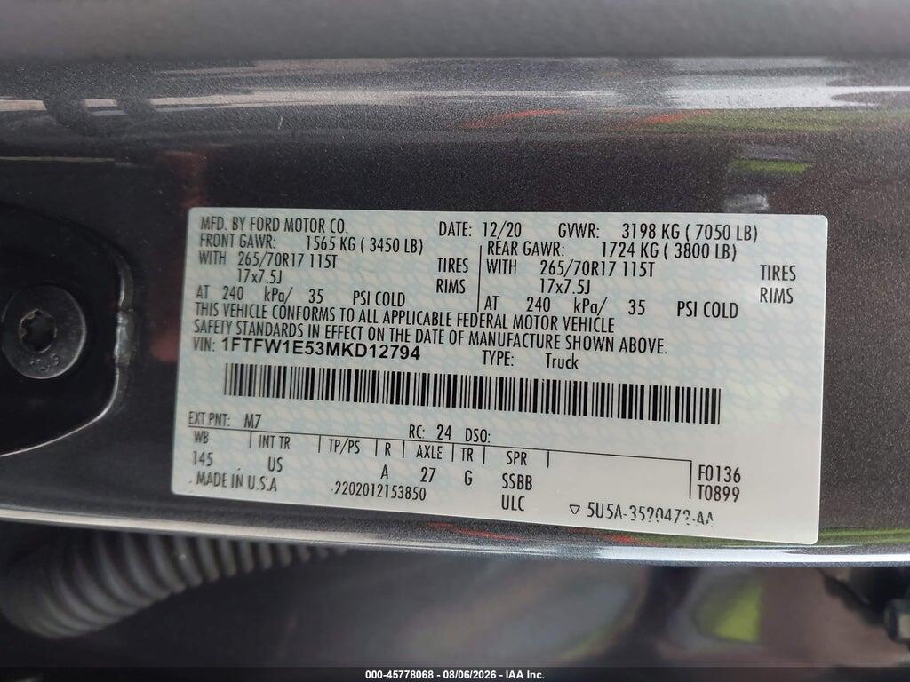 1FTFW1E53MKD12794 2021 FORD F-150 photo no. 9