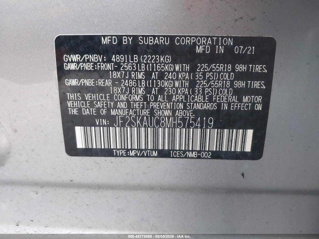 JF2SKAUC8MH575419 2021 SUBARU FORESTER photo no. 9