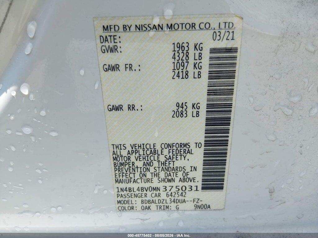 1N4BL4BV0MN375031 2021 NISSAN ALTIMA photo no. 9