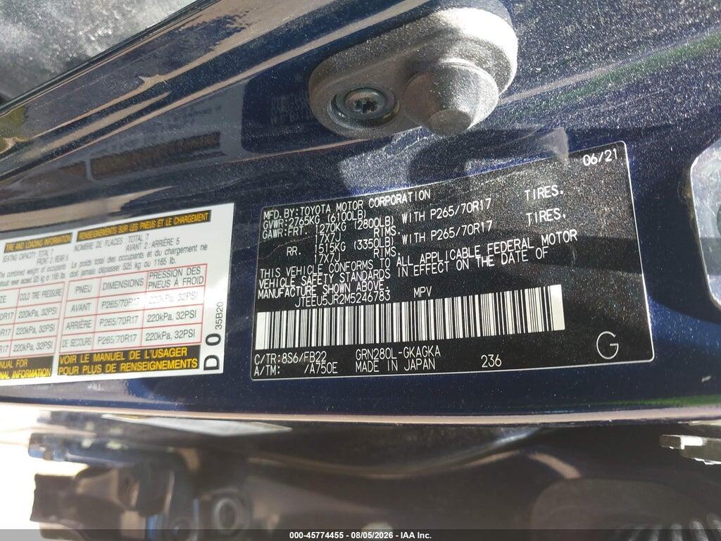 JTEEU5JR2M5246783 2021 TOYOTA 4RUNNER photo no. 9