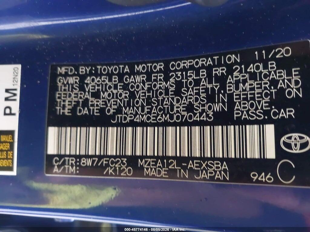 JTDP4MCE6MJ070443 2021 TOYOTA COROLLA photo no. 9
