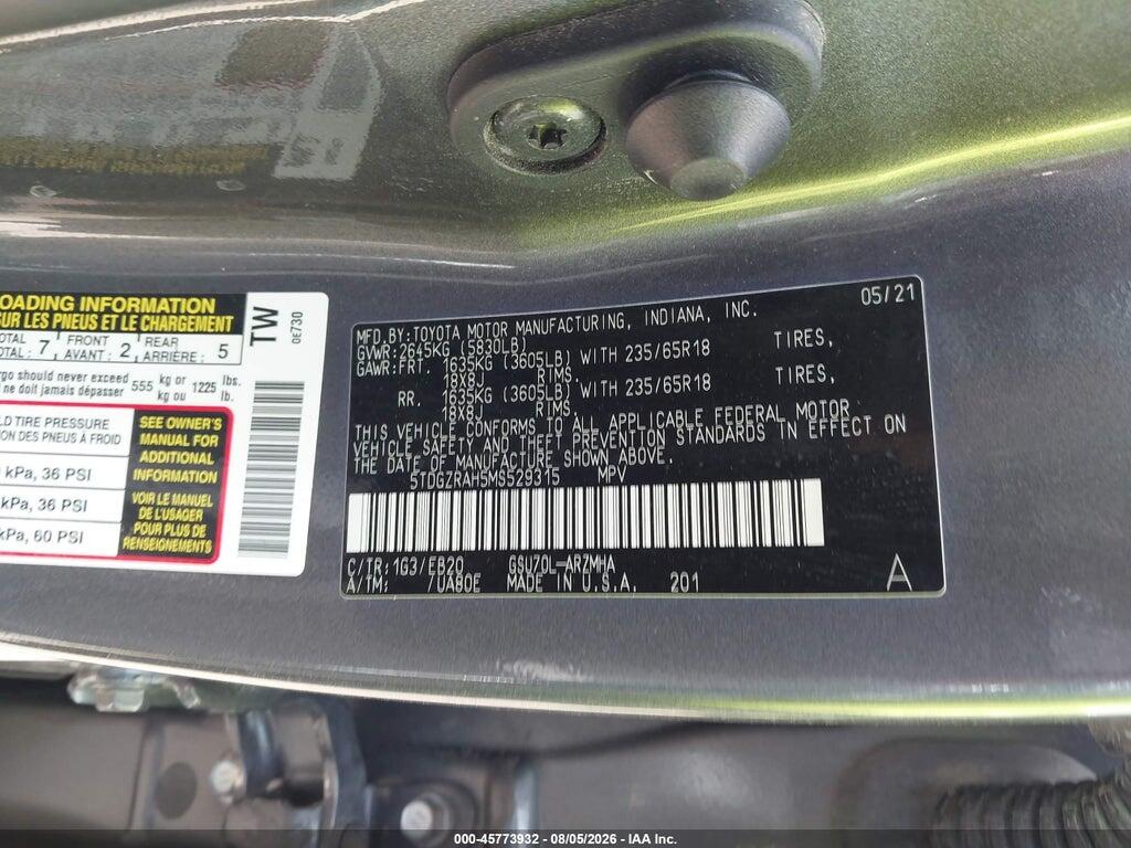 5TDGZRAH5MS529315 2021 TOYOTA HIGHLANDER photo no. 9