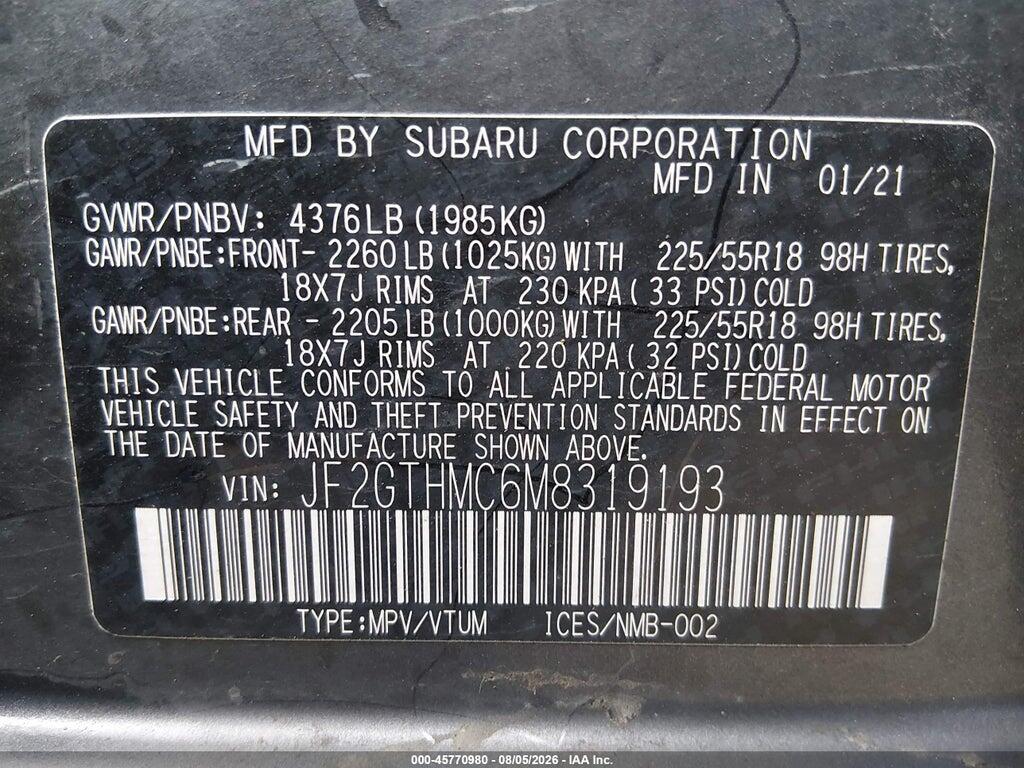 JF2GTHMC6M8319193 2021 SUBARU CROSSTREK photo no. 9