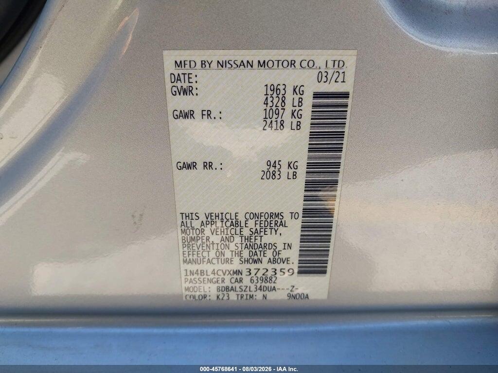 1N4BL4CVXMN372359 2021 NISSAN ALTIMA photo no. 9