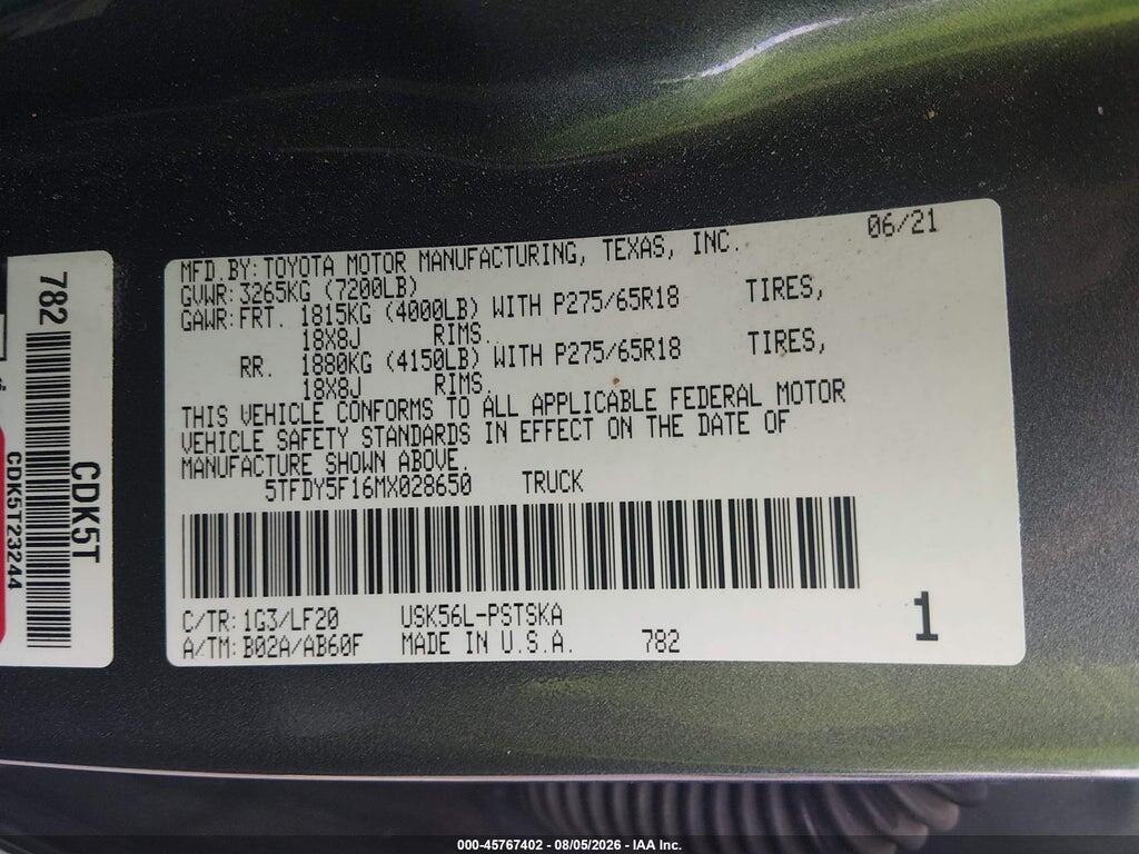 5TFDY5F16MX028650 2021 TOYOTA TUNDRA photo no. 9