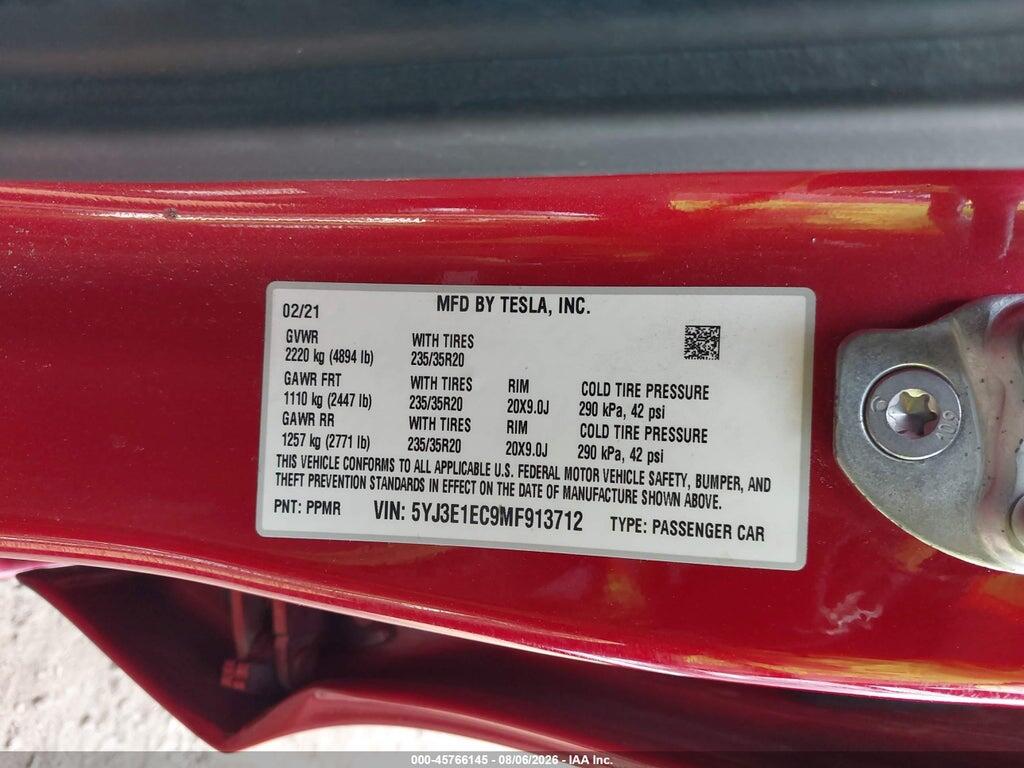 5YJ3E1EC9MF913712 2021 TESLA MODEL 3 photo no. 9
