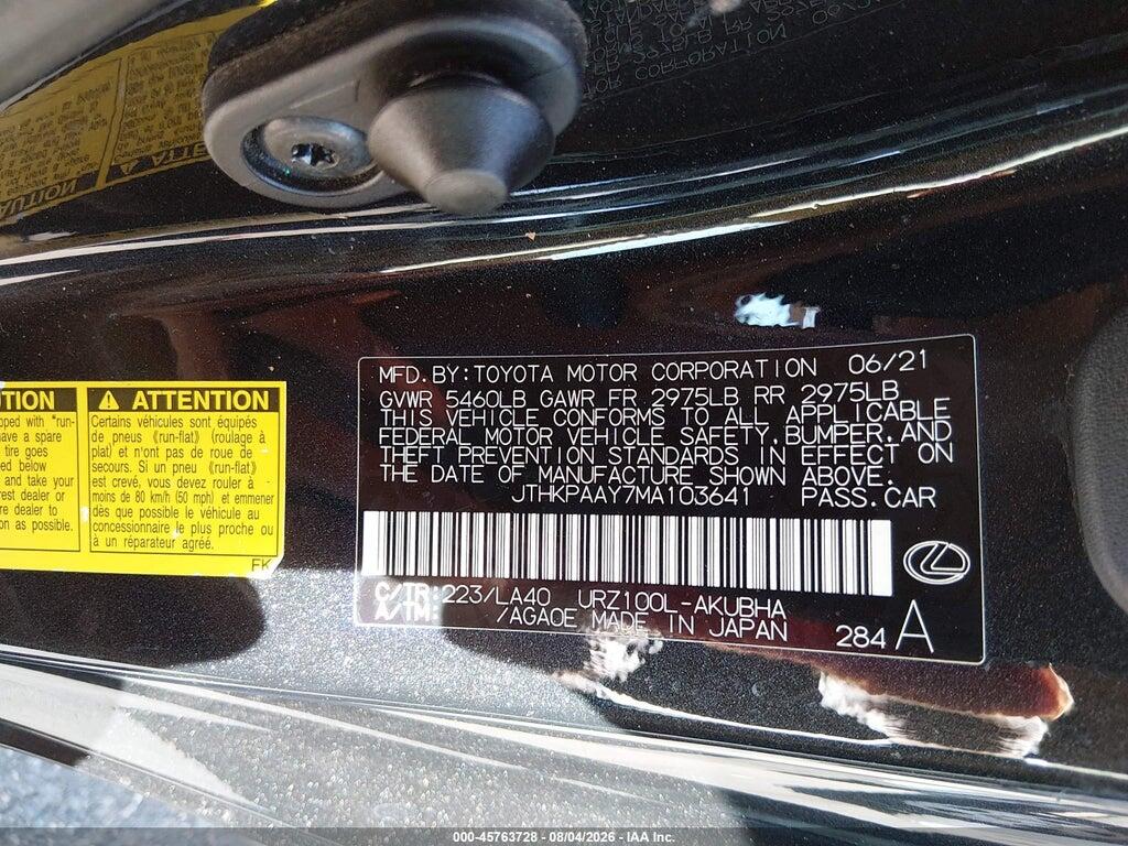 JTHKPAAY7MA103641 2021 LEXUS LC 500 photo no. 9