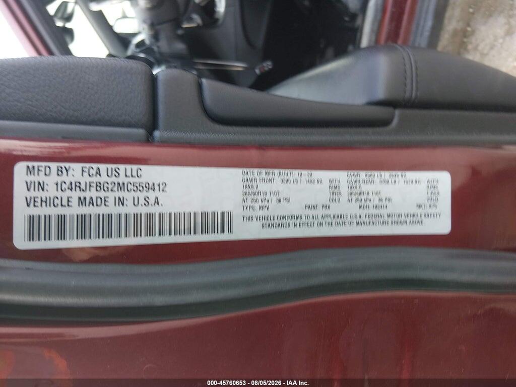 1C4RJFBG2MC559412 2021 JEEP GRAND CHEROKEE photo no. 9