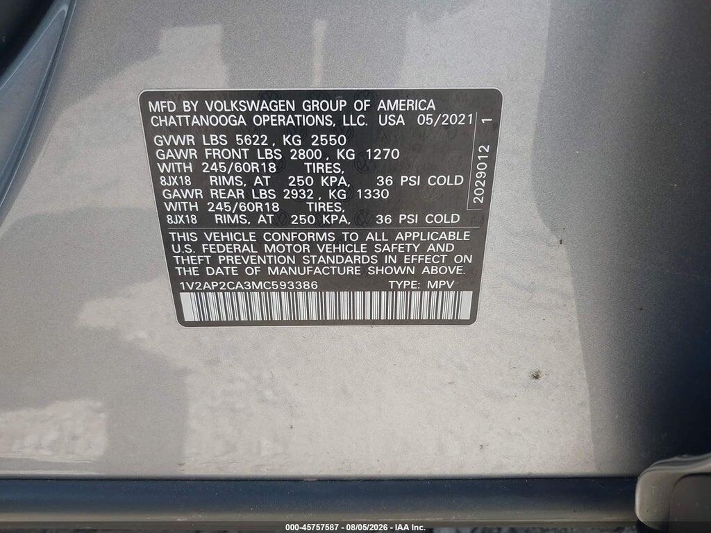1V2AP2CA3MC593386 2021 VOLKSWAGEN ATLAS photo no. 9