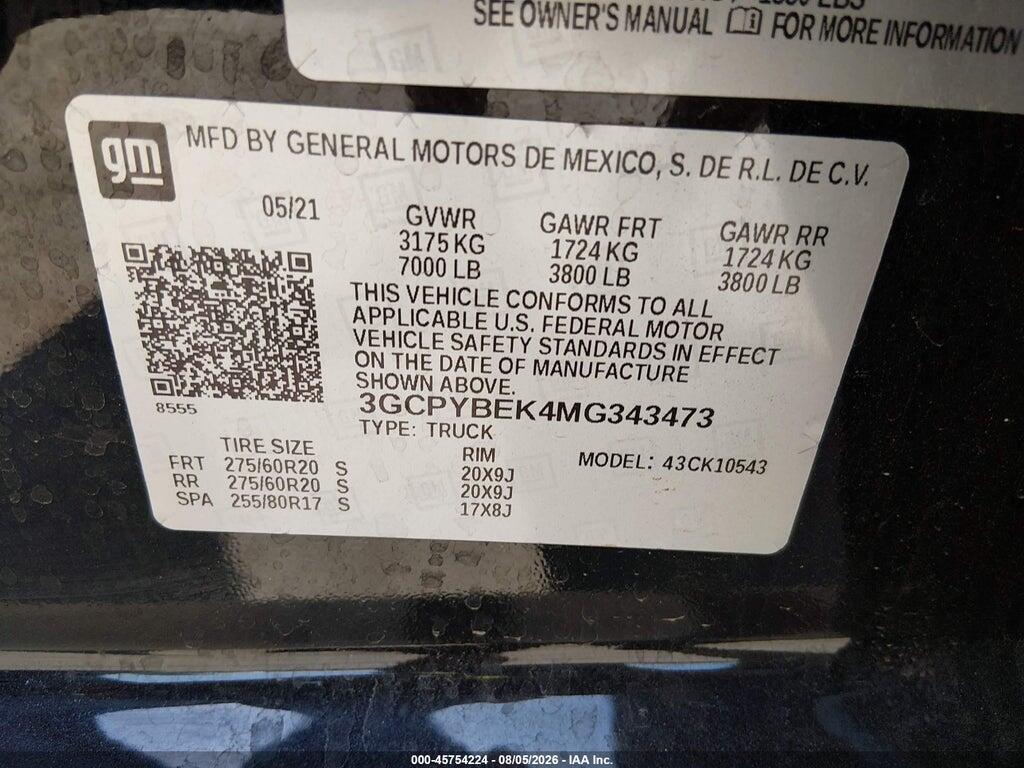 3GCPYBEK4MG343473 2021 CHEVROLET SILVERADO 1500 photo no. 9