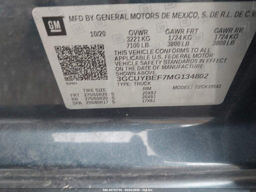 3GCUYBEF7MG134802 2021 CHEVROLET SILVERADO 1500 photo no. 9