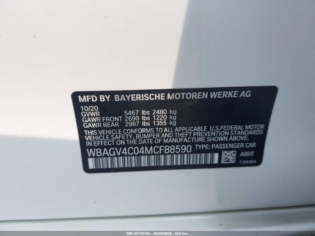 WBAGV4C04MCF88590 2021 BMW 840I GRAN COUPE photo no. 9