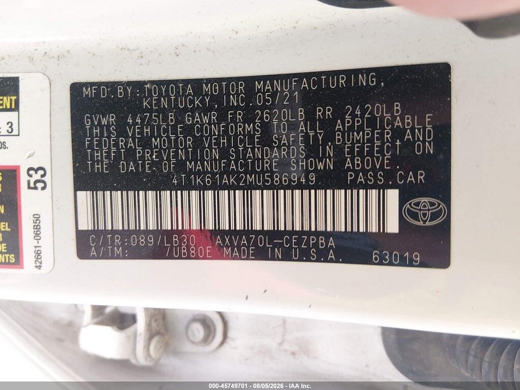 4T1K61AK2MU586949 2021 TOYOTA CAMRY photo no. 9