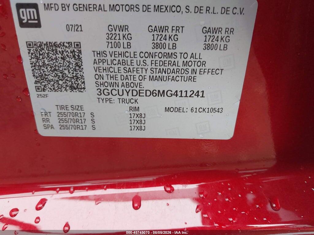 3GCUYDED6MG411241 2021 CHEVROLET SILVERADO 1500 photo no. 9