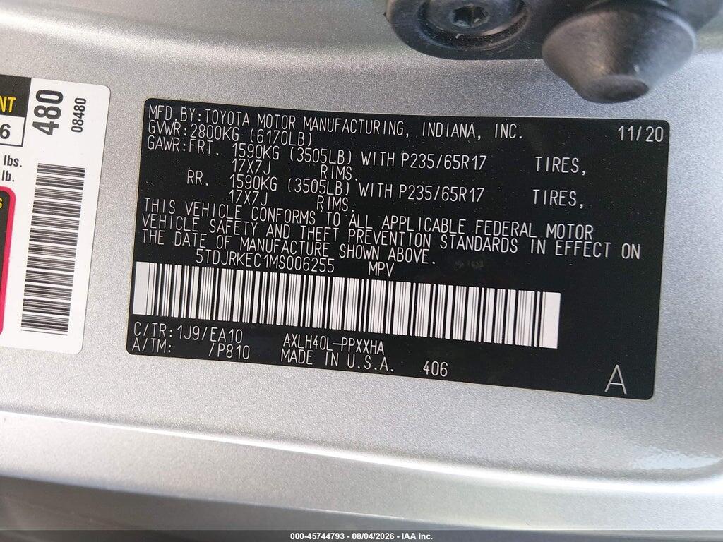 5TDJRKEC1MS006255 2021 TOYOTA SIENNA photo no. 9