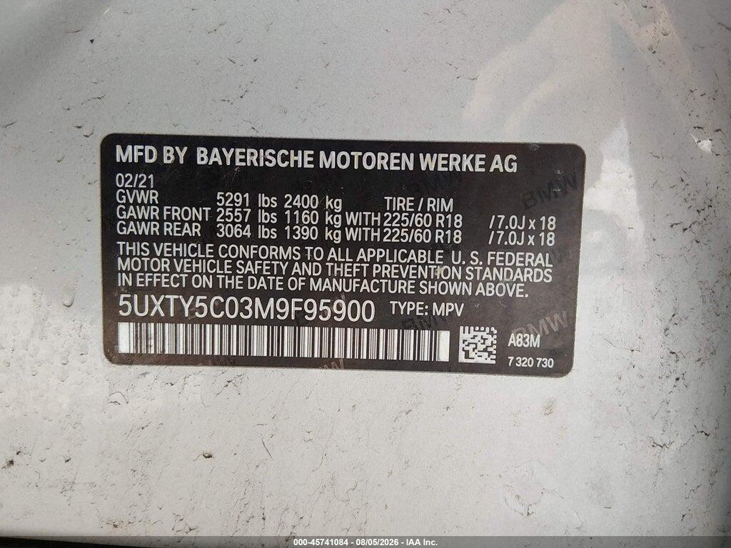 5UXTY5C03M9F95900 2021 BMW X3 photo no. 9