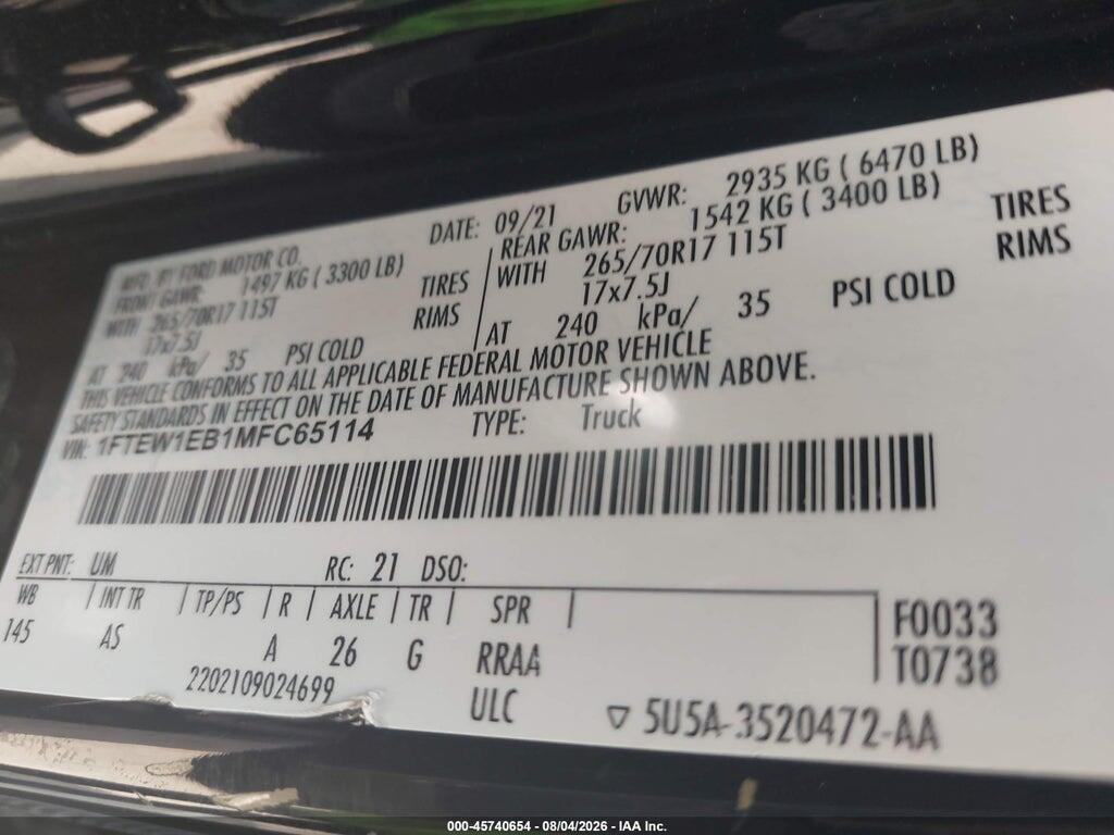 1FTEW1EB1MFC65114 2021 FORD F-150 photo no. 9