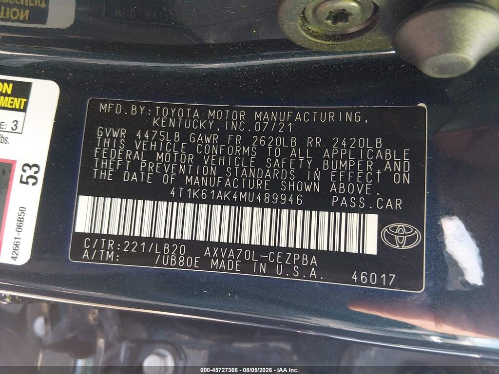 4T1K61AK4MU489946 2021 TOYOTA CAMRY photo no. 9