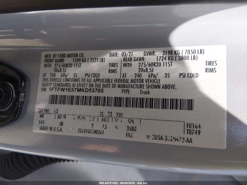 1FTFW1E57MKD53705 2021 FORD F-150 photo no. 9