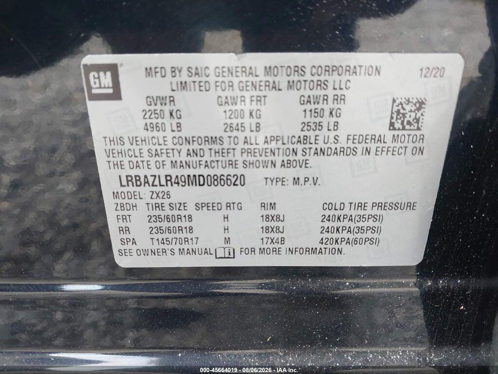 LRBAZLR49MD086620 2021 BUICK ENVISION photo no. 9