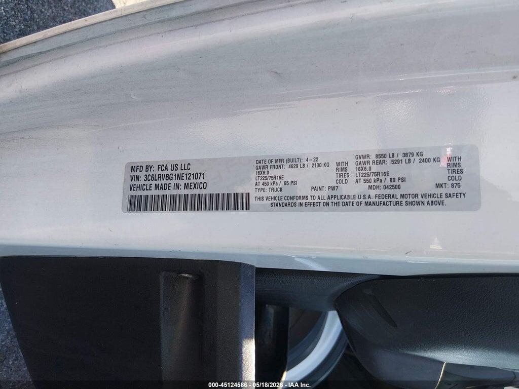3C6LRVBG1NE121071 2022 RAM PROMASTER 1500 photo no. 9