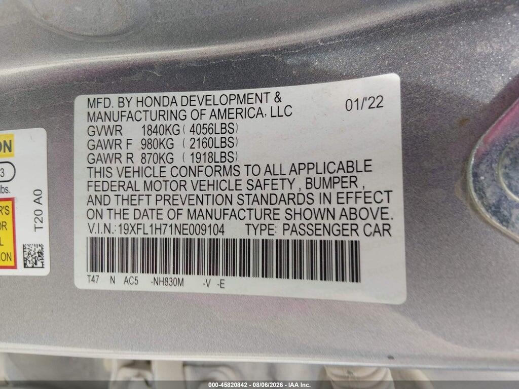 19XFL1H71NE009104 2022 HONDA CIVIC photo no. 9