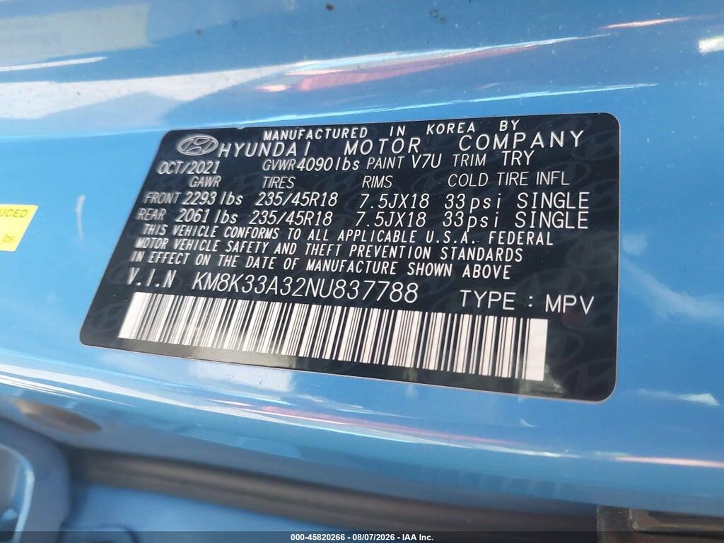 KM8K33A32NU837788 2022 HYUNDAI KONA photo no. 9